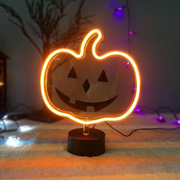 Orange Pumpkin Neon Sign Halloween Decor USB or Battery Powered Table Light - Picture 5 of 6
